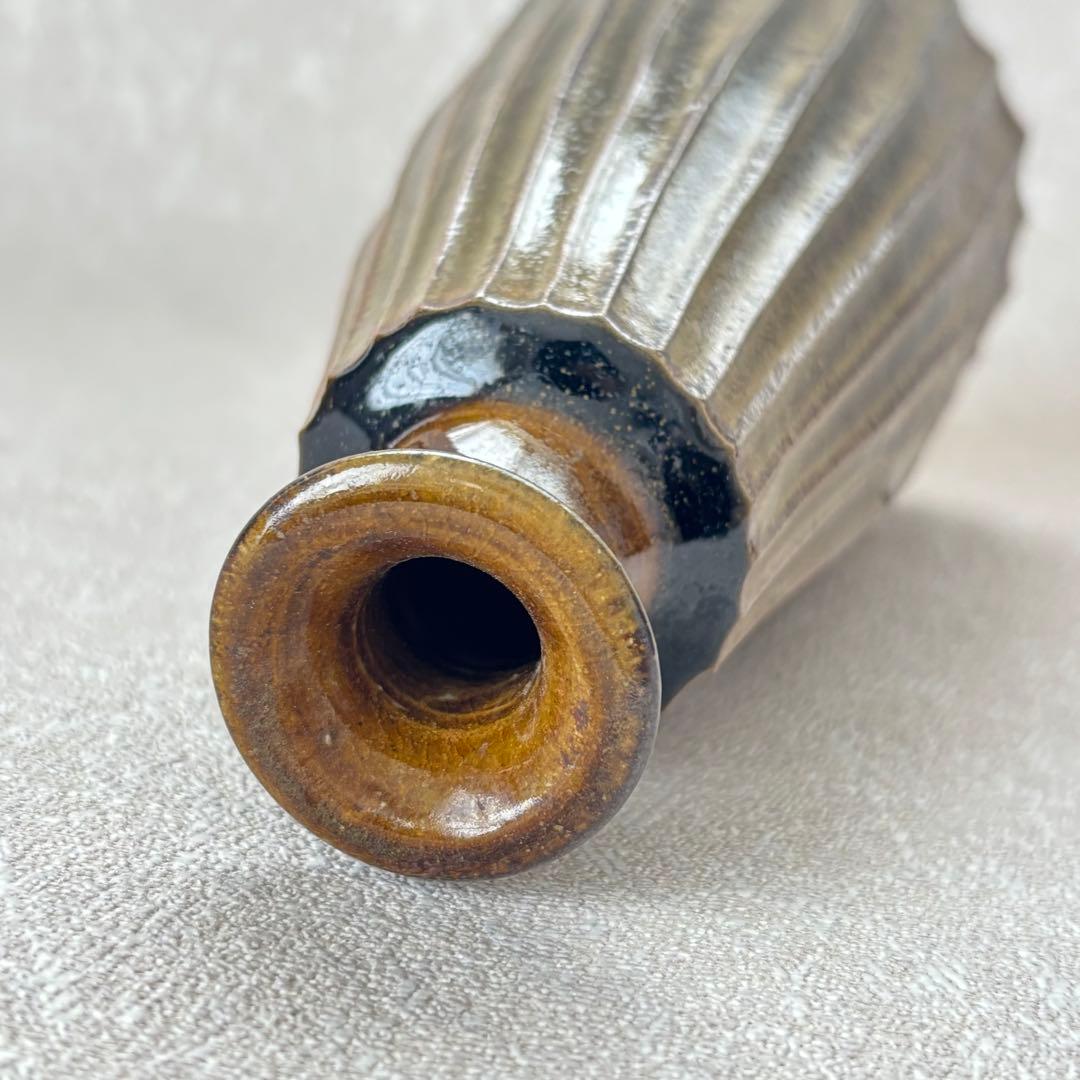 【灰釉 鎬手瓶 市野茂良】花瓶 花入れ