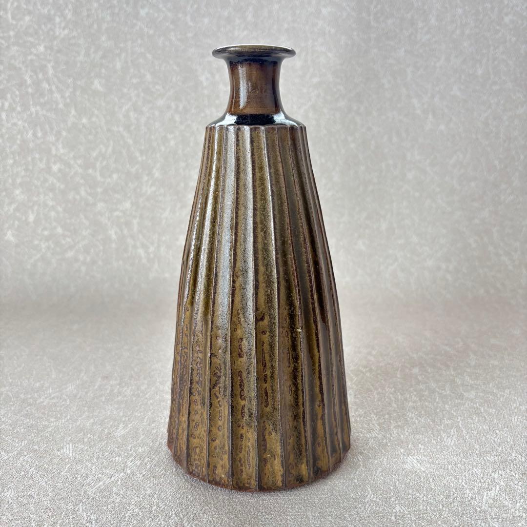 【灰釉 鎬手瓶 市野茂良】花瓶 花入れ