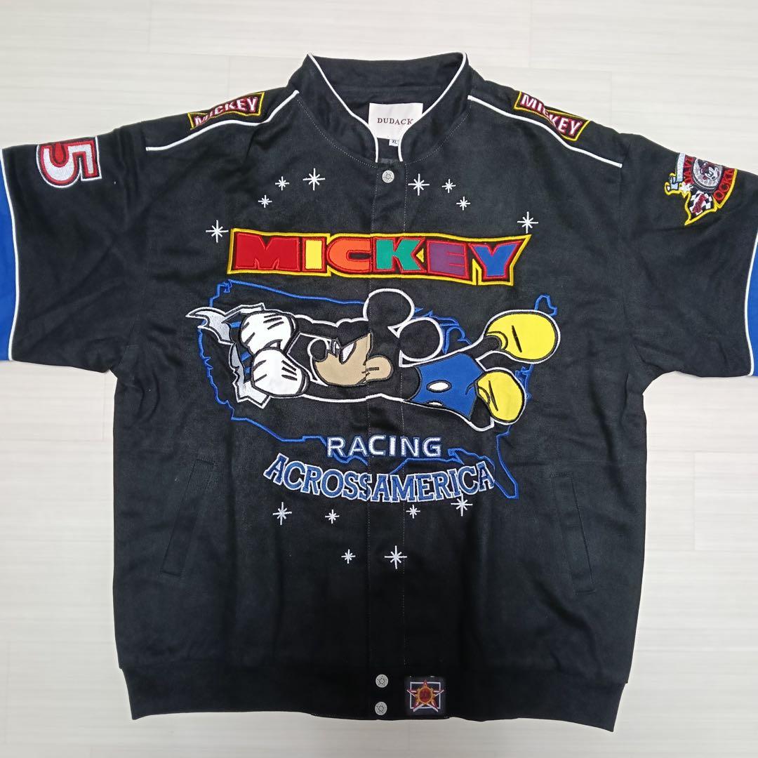 ミッキーマウス レーシングジャケット 刺繍 ワッペン ディズニー ブラック
