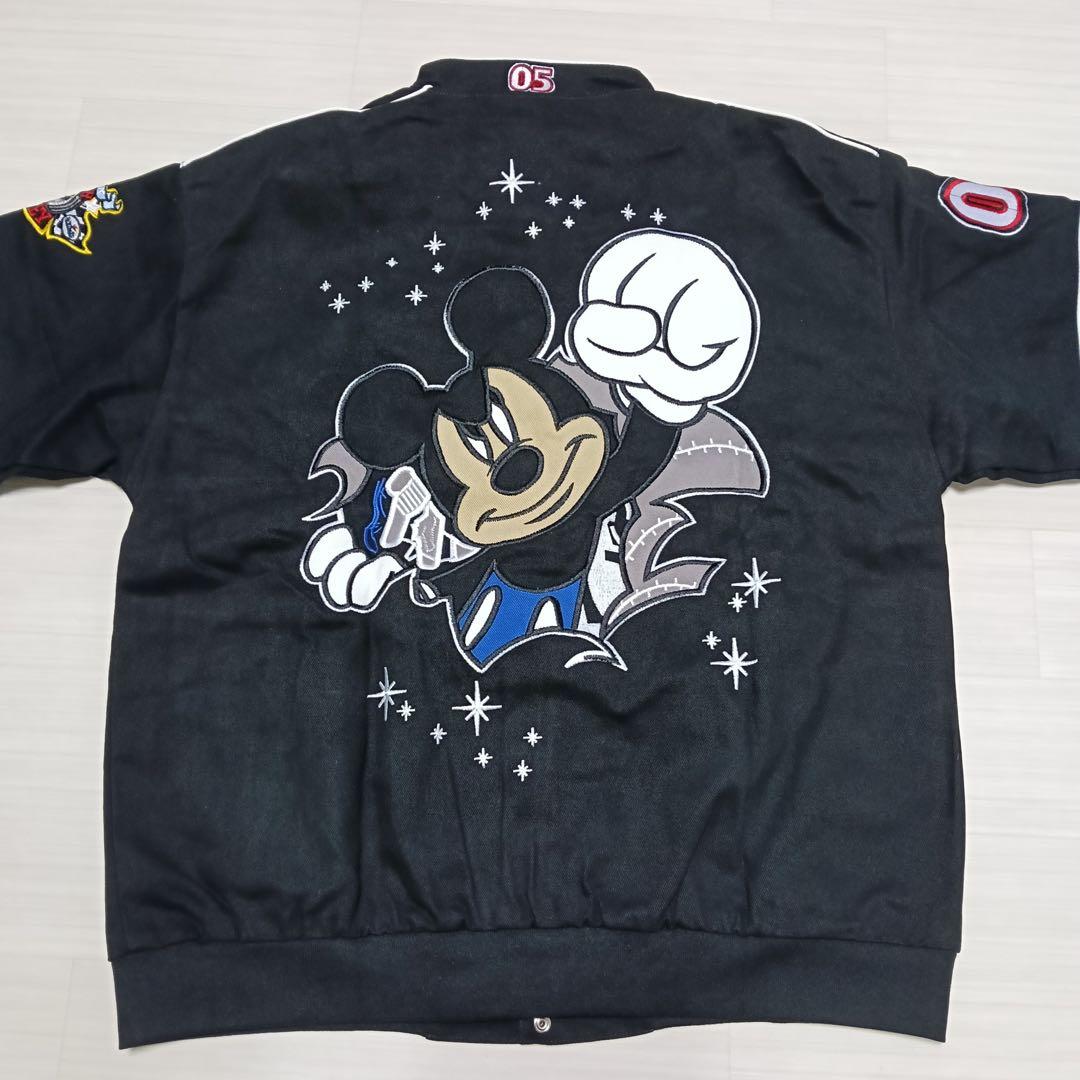 ミッキーマウス レーシングジャケット 刺繍 ワッペン ディズニー ブラック