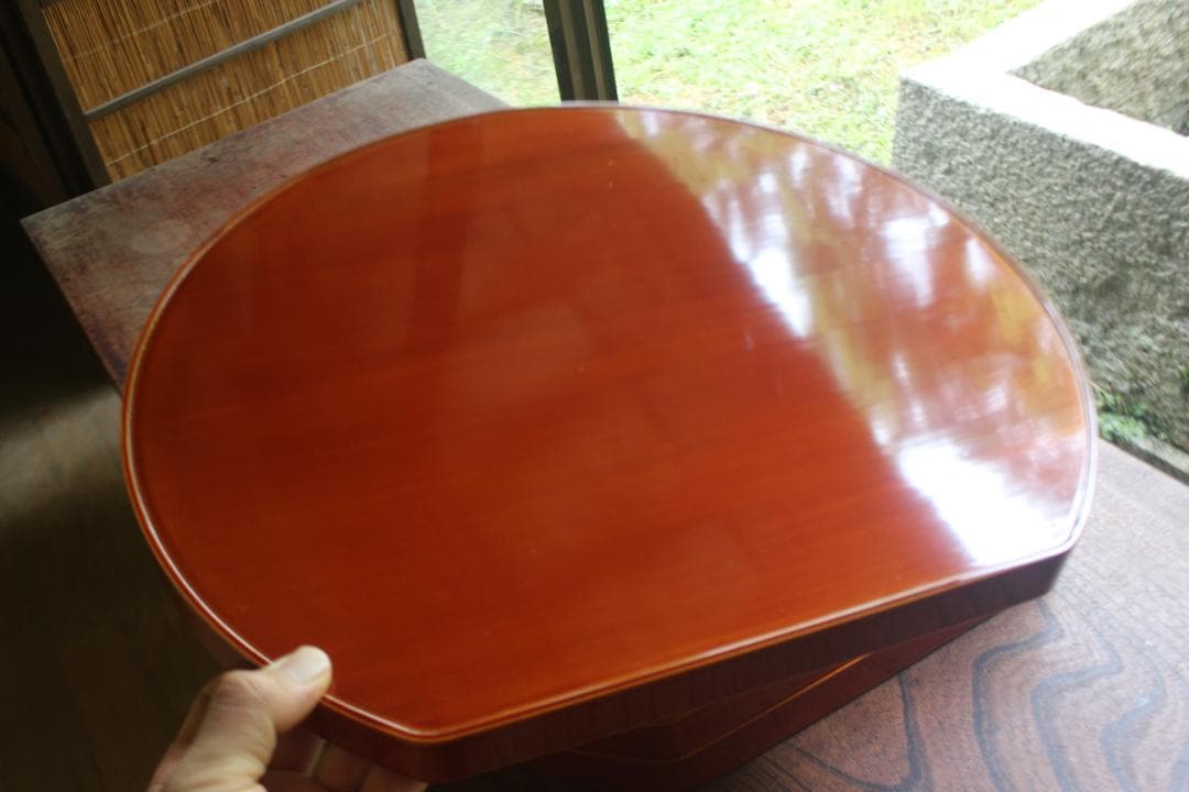 専用！優美な拭き漆の映える春慶塗の半月盆5点（検漆器漆盆茶道具お盆お膳