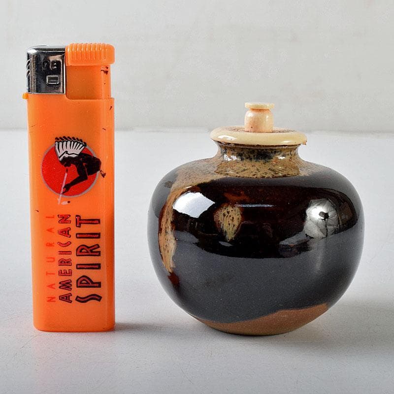 Gojyo 京焼　清水焼　桶谷定一作　文琳茶入　仕覆付　共箱　V　8205