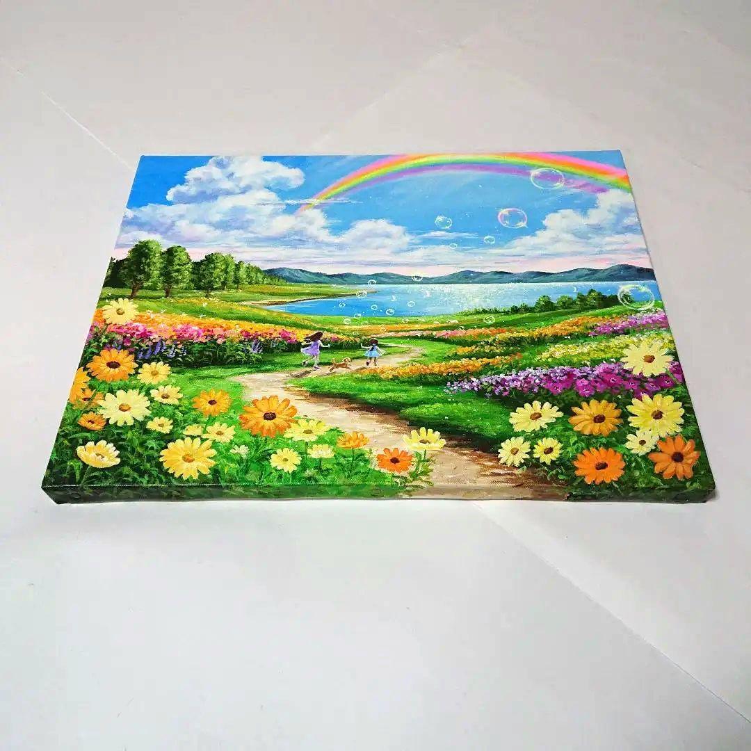 【虹が輝く時】アクリル画 F6 風景画 絵画