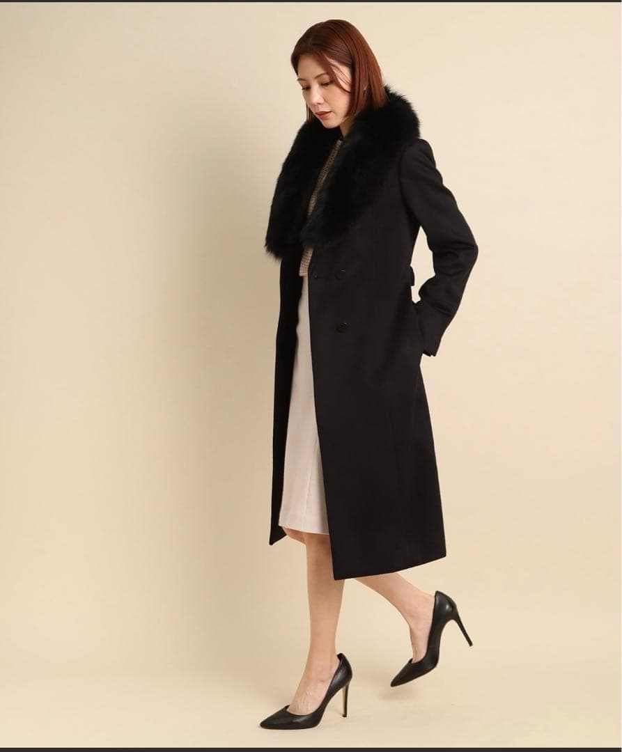 美品 Lサイズ クードシャンス　フォックスファー　チェスターコート　カシミヤ