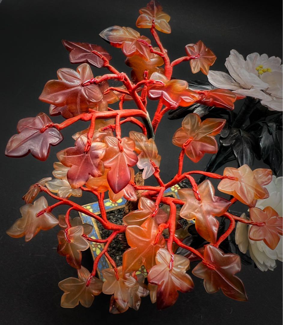 中国美術 古玩 七宝焼　玉石 瑪瑙 翡翠 彫刻 盆栽置物