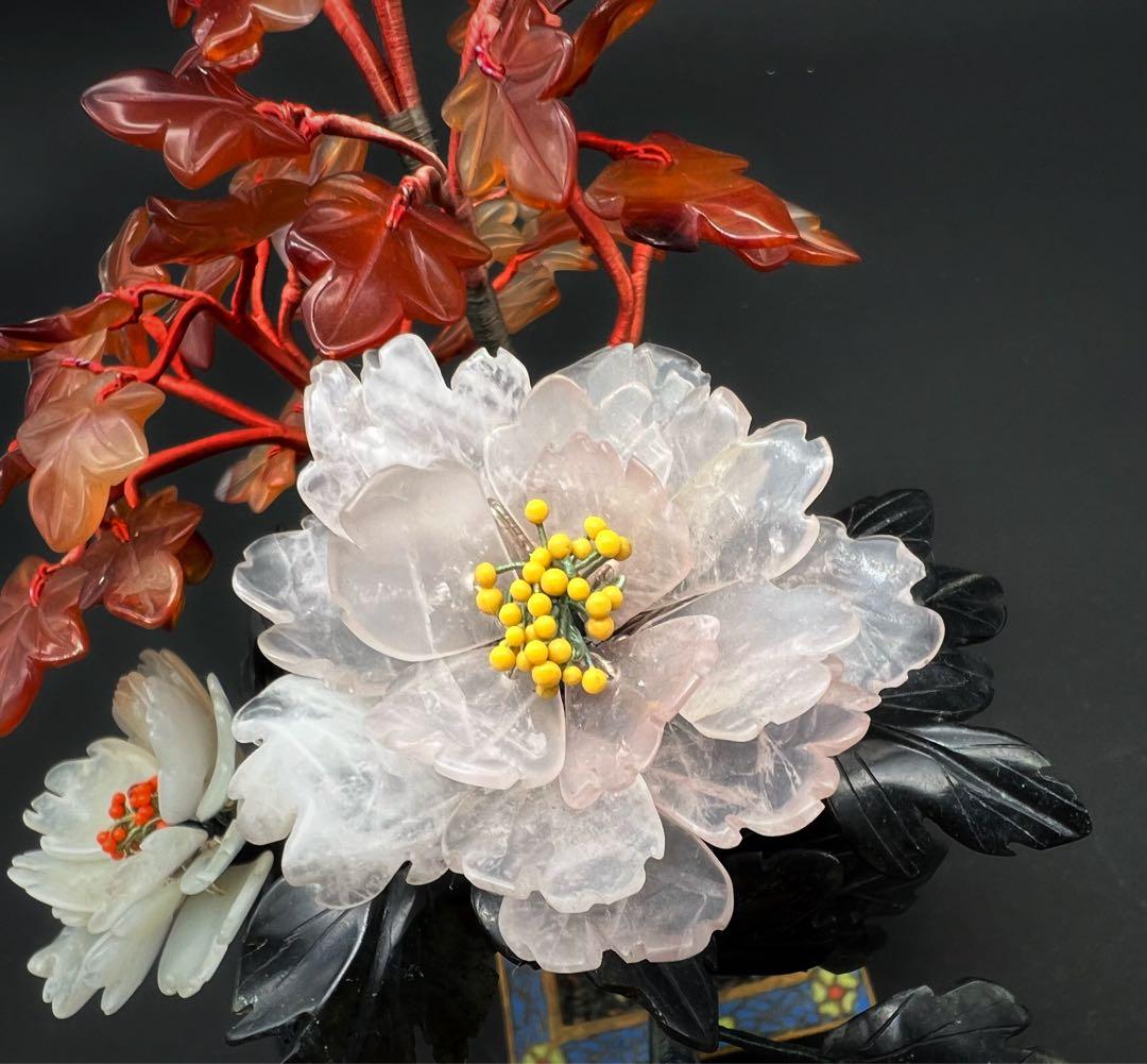 中国美術 古玩 七宝焼　玉石 瑪瑙 翡翠 彫刻 盆栽置物