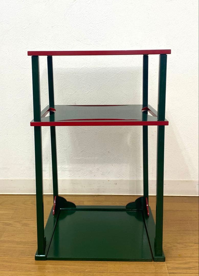 美品 茶道具 青漆爪紅 糸巻棚 茶棚 組立式 共箱