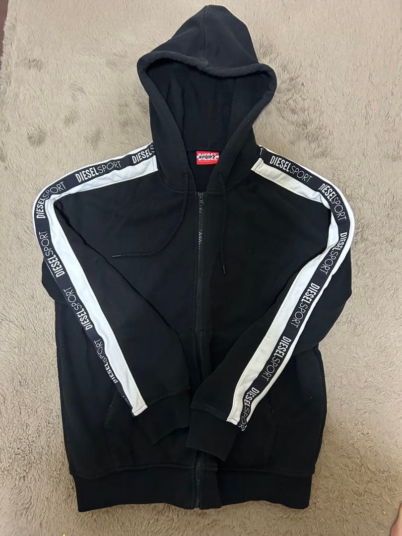 DIESEL SPORT ロゴライン ジップパーカー 黒