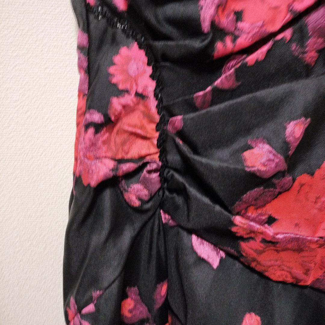 ジュネビビアン 花柄マーメイドドレス 薔薇 スパンコール アシンメトリー M 黒