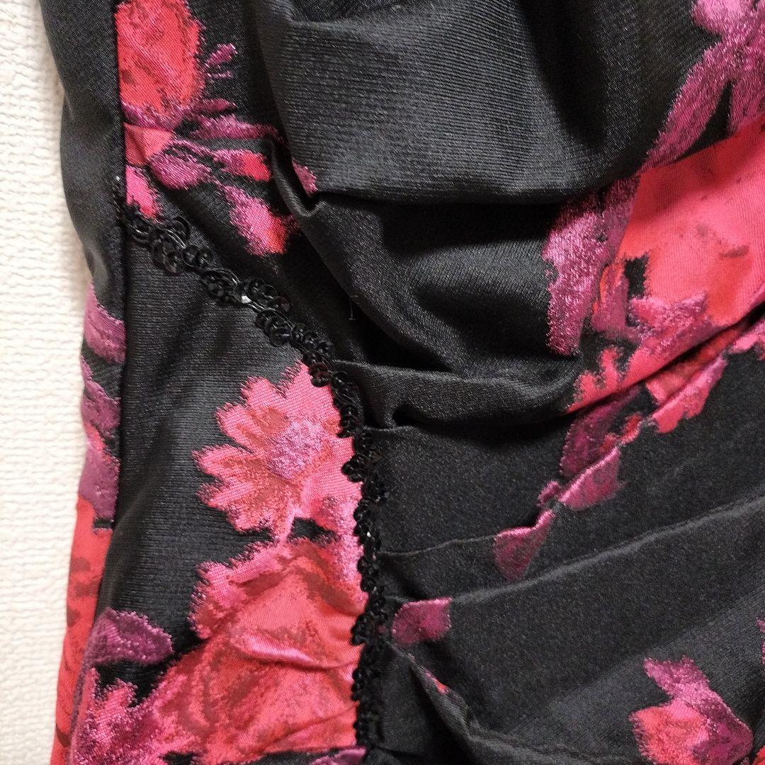 ジュネビビアン 花柄マーメイドドレス 薔薇 スパンコール アシンメトリー M 黒