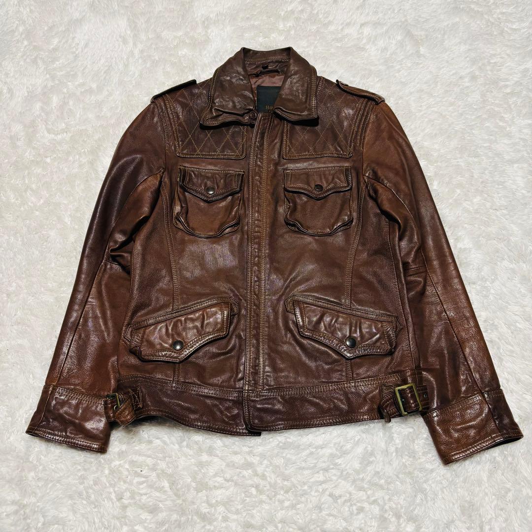 希少 HALB レザージャケット ゴートレザー ファー ブラウン ライダース