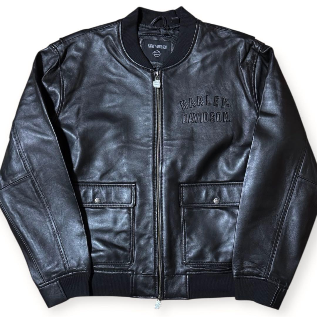 タグ付 HARLEY DAVIDSON 型押しロゴ 羊革 レザージャケット XL