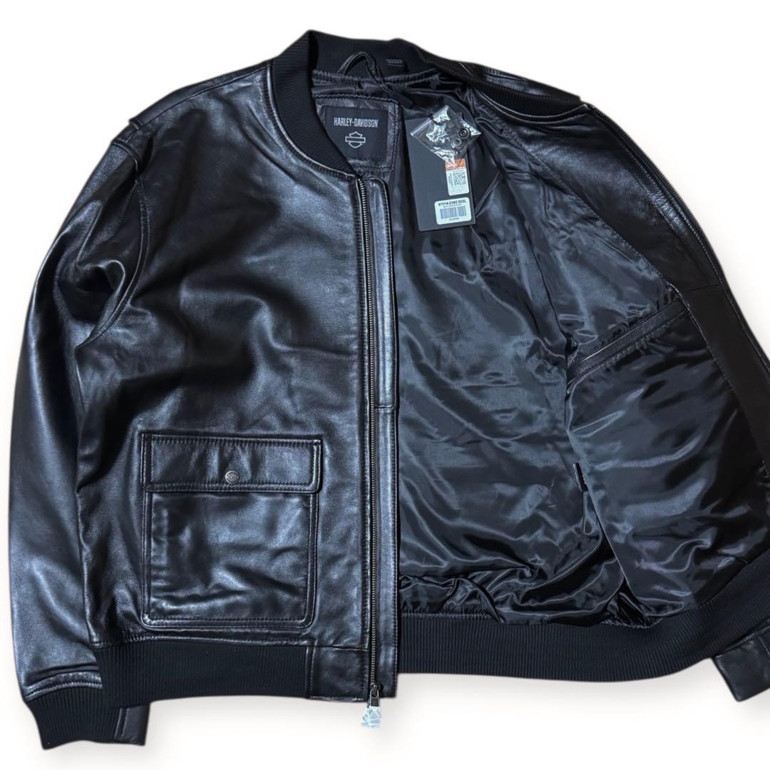 タグ付 HARLEY DAVIDSON 型押しロゴ 羊革 レザージャケット XL