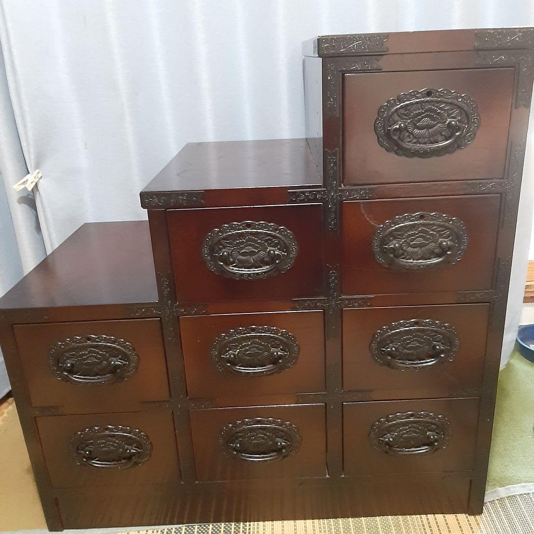 アンティーク 階段 箪笥 引き出し鍵付き 74×76×45 右上がり