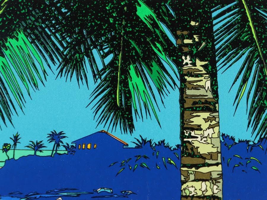 Y2370-2 鈴木英人【二人のウォーターフロント】シルク 直筆サイン AP