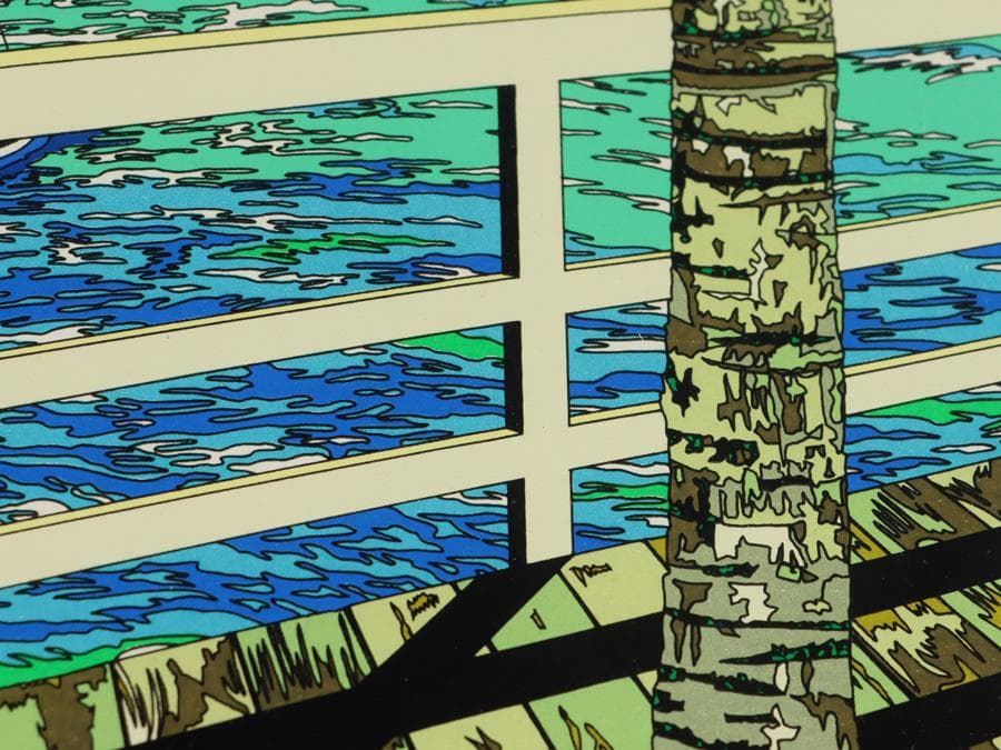 Y2370-2 鈴木英人【二人のウォーターフロント】シルク 直筆サイン AP