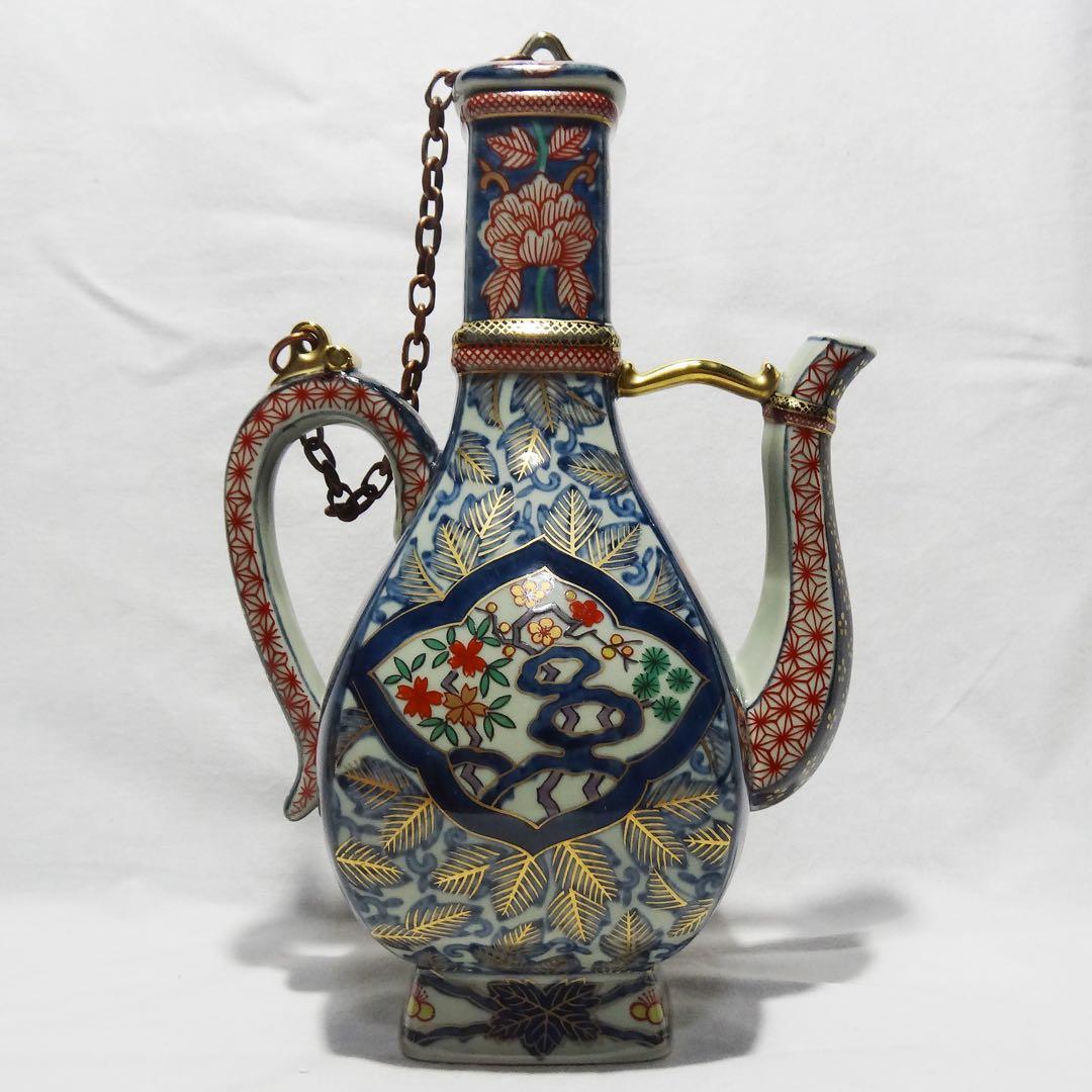 ■林九郎作 染錦唐草牡丹 水差 水注■