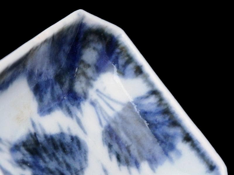 古伊万里　染付　竹笹紋の図　四方角　豆皿　E598AS-CTy