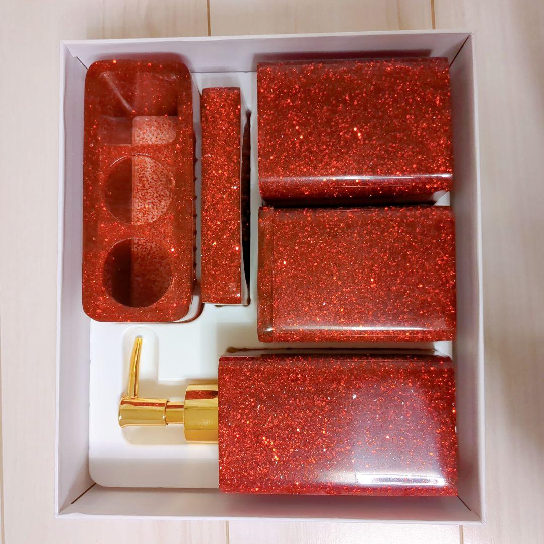 セール中♥Suanti レッド バスルームアクセサリーセット 5点