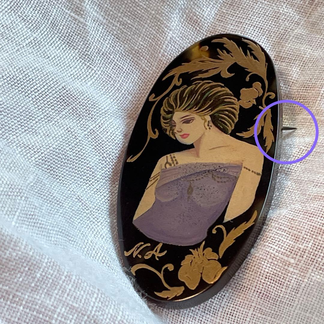 Ki様 本鼈甲 金蒔絵 オーバル型アンティークブローチ