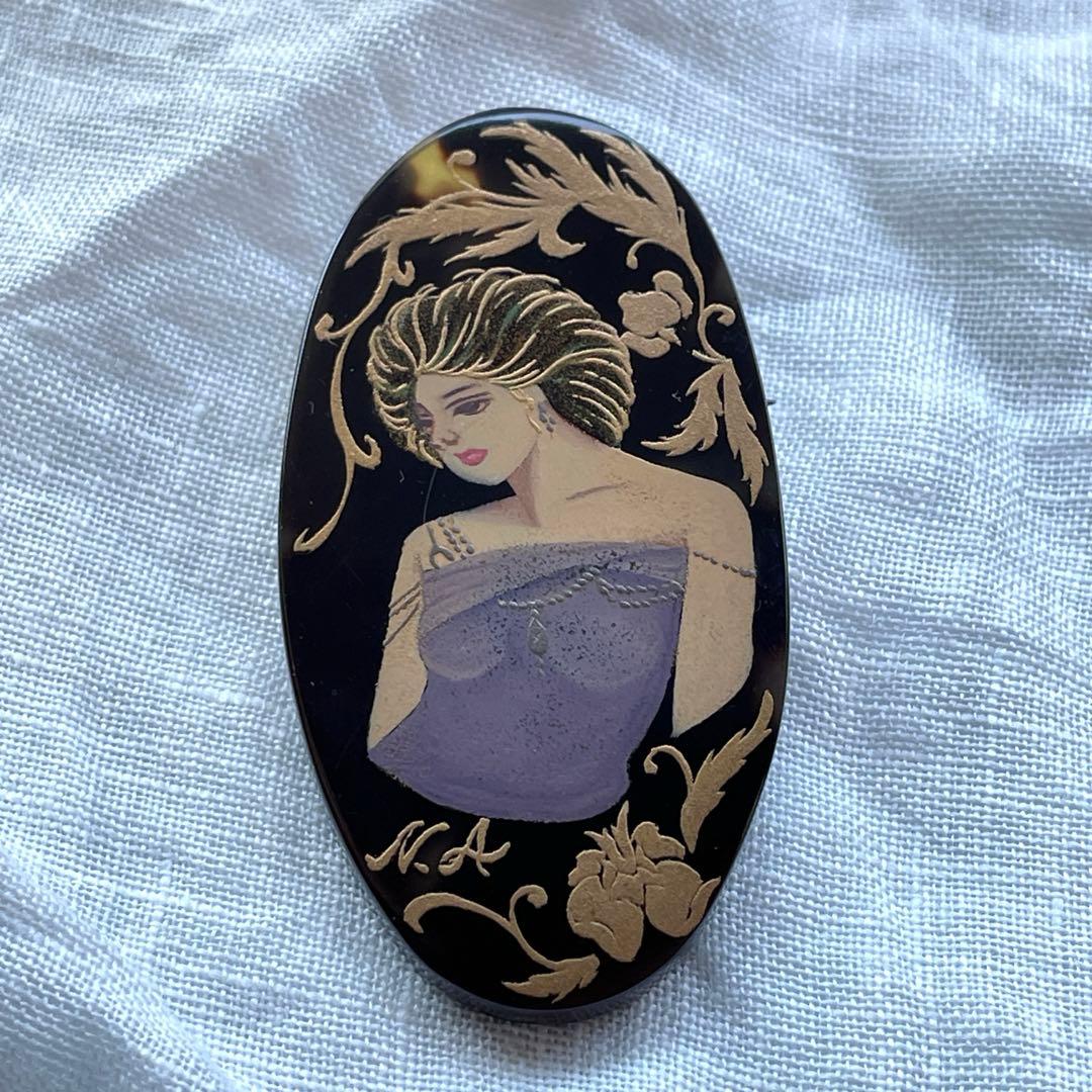 Ki様 本鼈甲 金蒔絵 オーバル型アンティークブローチ
