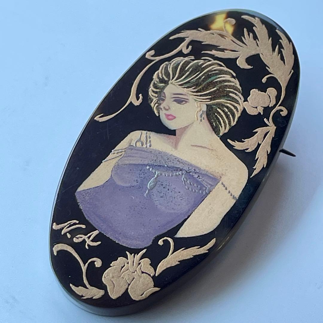 Ki様 本鼈甲 金蒔絵 オーバル型アンティークブローチ