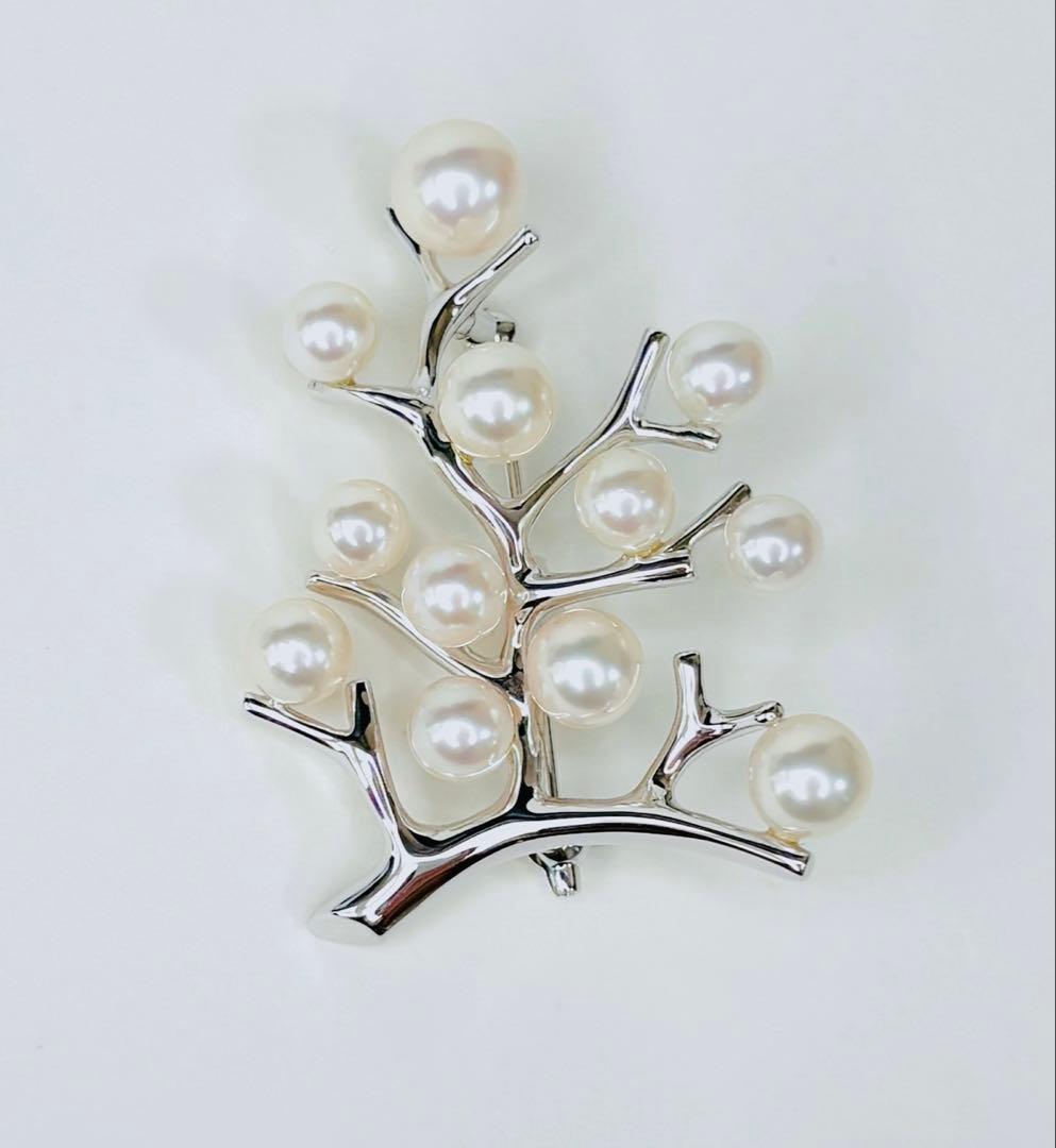 【極美品】ミキモト 幸福の木 ラージサイズ シルバー ブローチ 巾着 箱付き