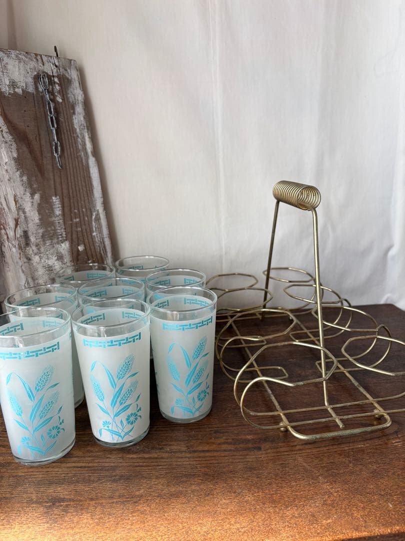 アメリカン雑貨 ビンテージ グラス8個＆グラスホルダー セット