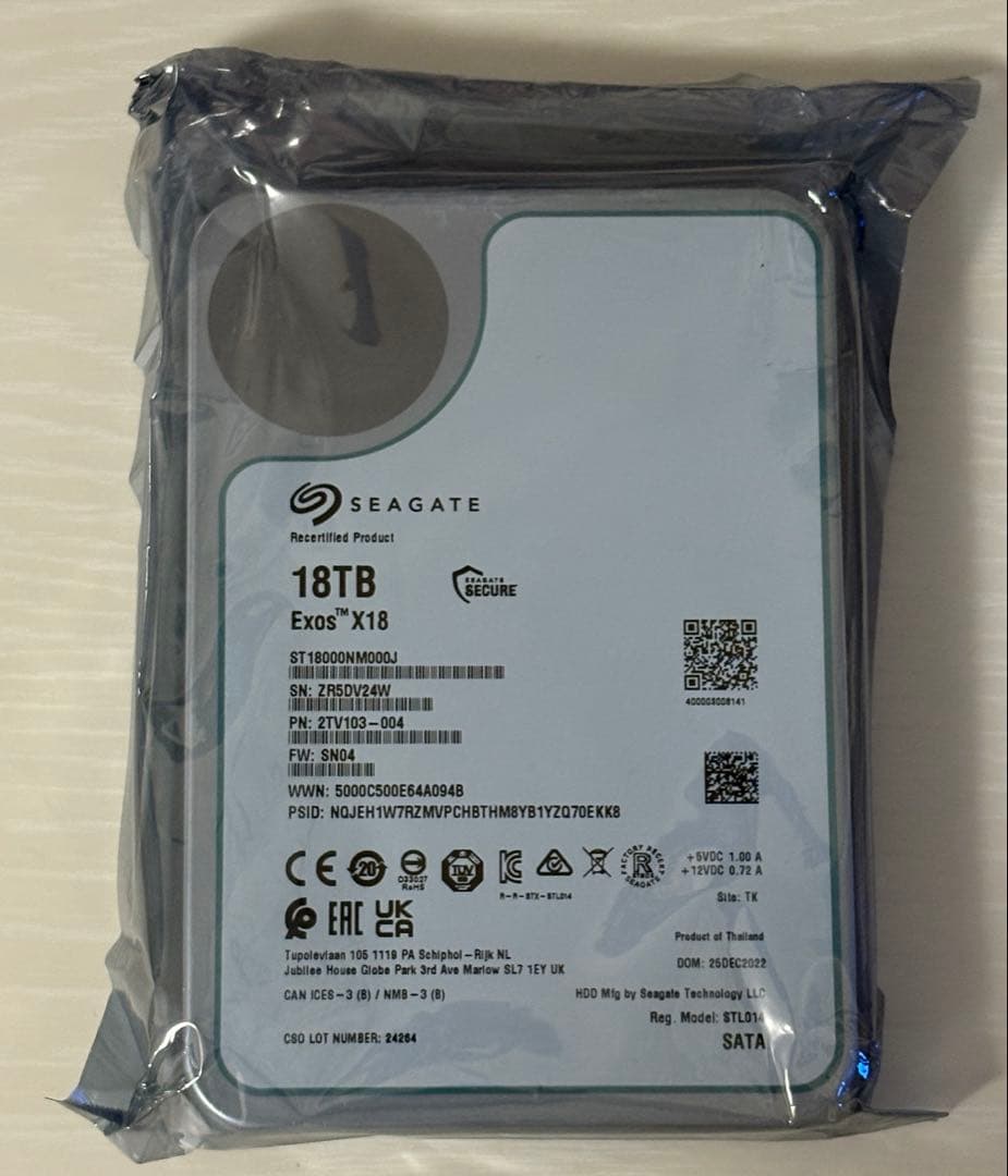 d*0様 SEAGATE 18TB Exos X18 正規品　HDD SATA