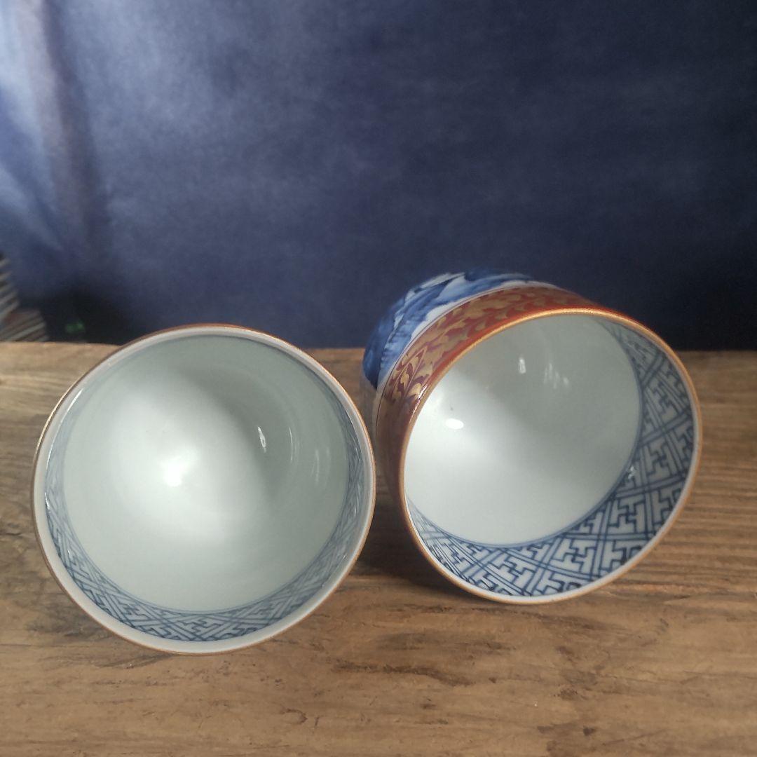 京焼 清水焼 金襴青華山夫婦茶碗　五座五重　2点セット