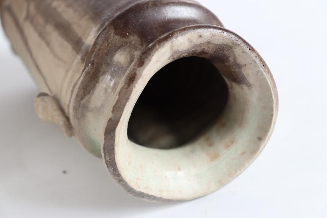 黄瀬戸 窯変耳付花入 山田勢児 共箱 花生け