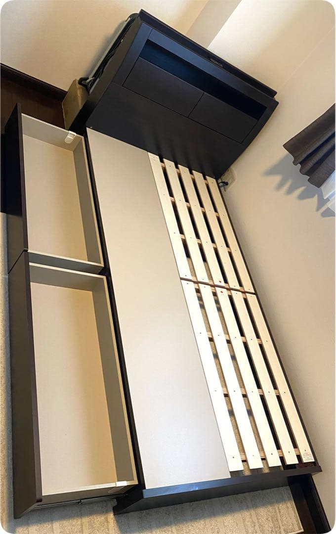 【直接引き取り、解体済み】ニトリ ベッドフレーム シングル　コンセント付　収納有