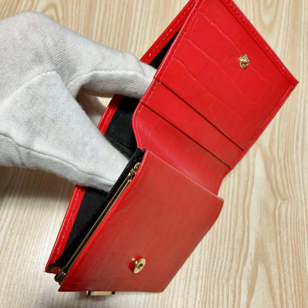 皇居 二つ折り財布 がま口 レザー 財布 レッド 赤
