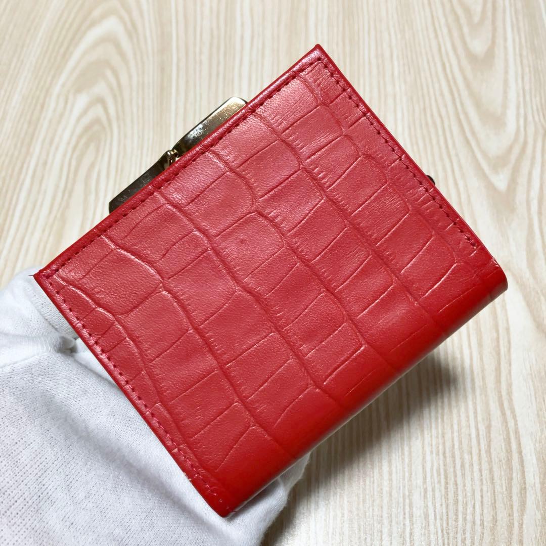 皇居 二つ折り財布 がま口 レザー 財布 レッド 赤