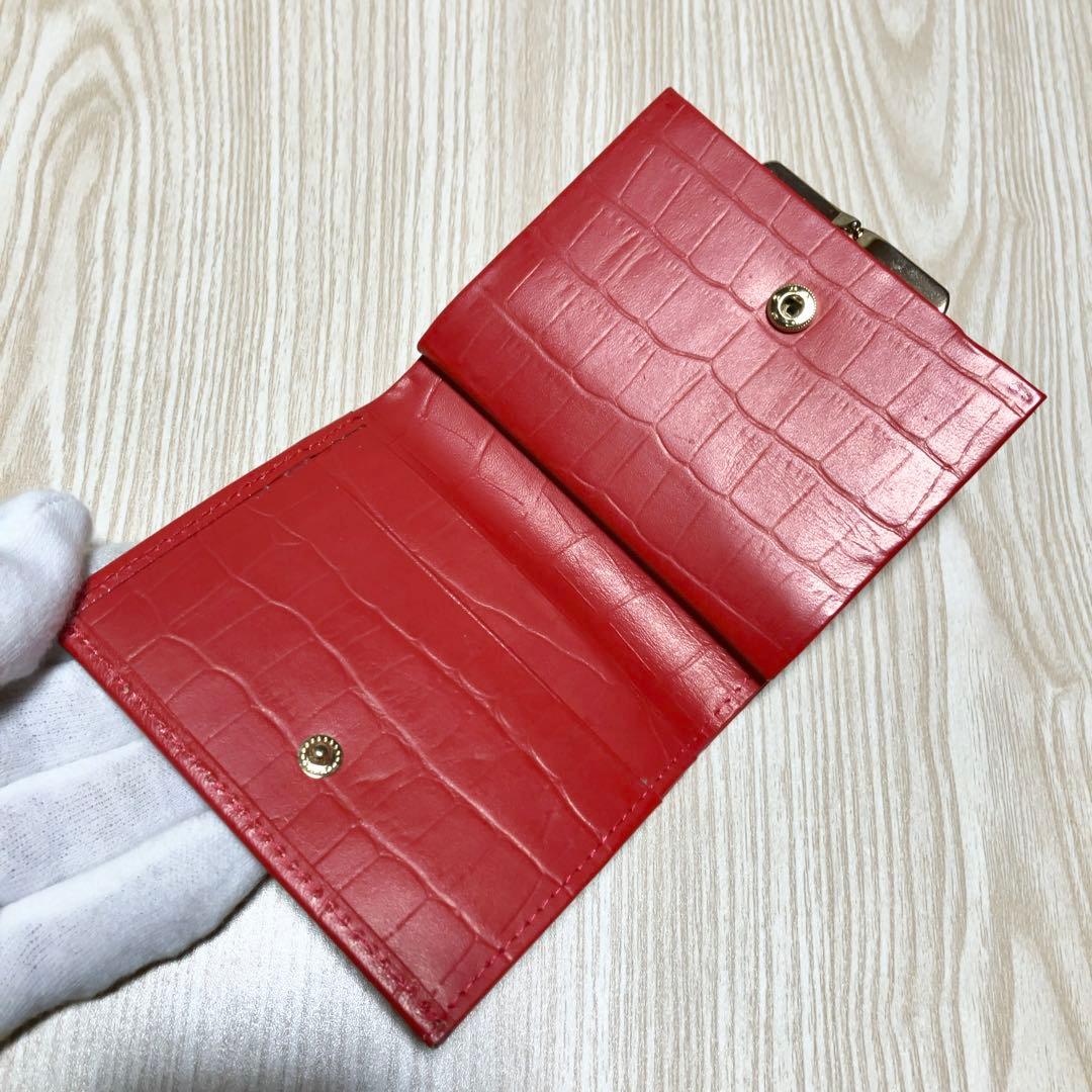 皇居 二つ折り財布 がま口 レザー 財布 レッド 赤