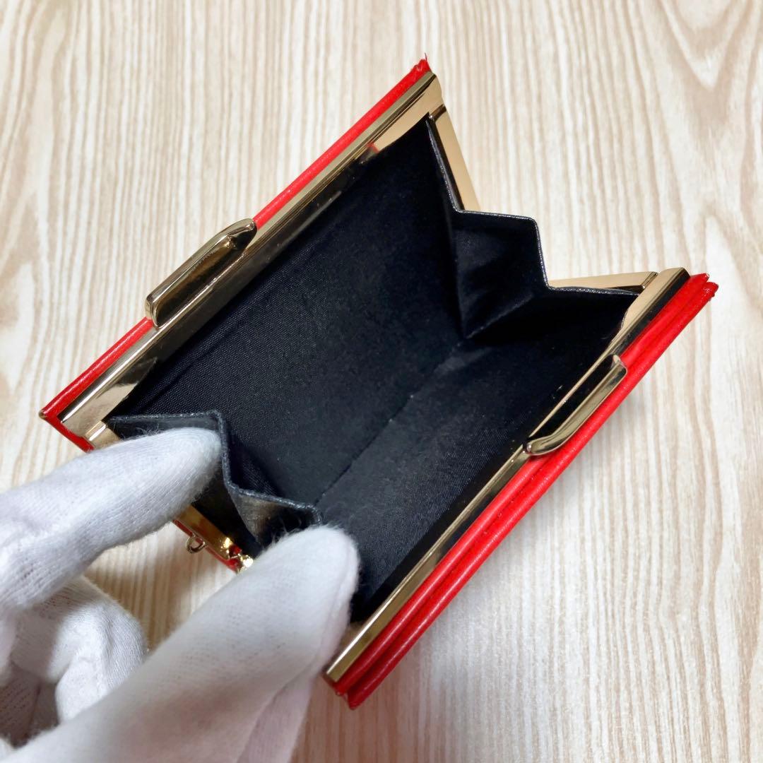 皇居 二つ折り財布 がま口 レザー 財布 レッド 赤