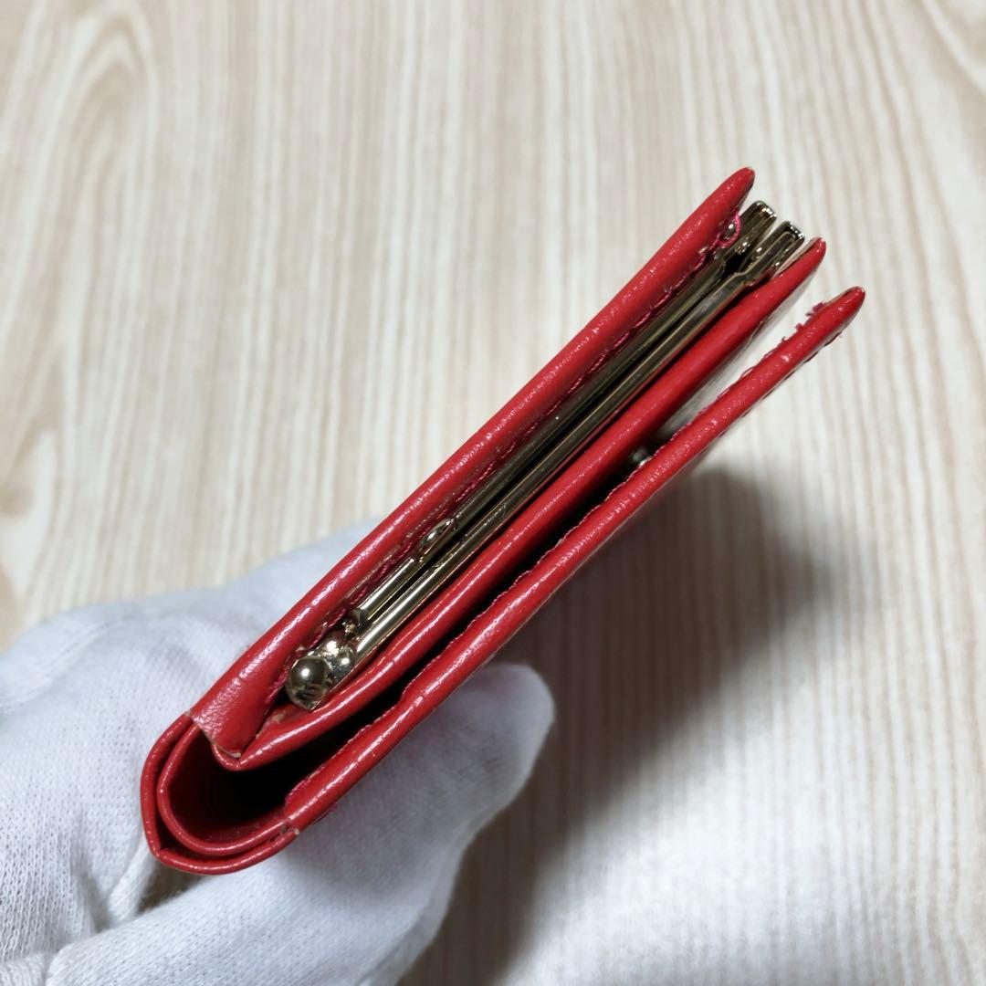 皇居 二つ折り財布 がま口 レザー 財布 レッド 赤