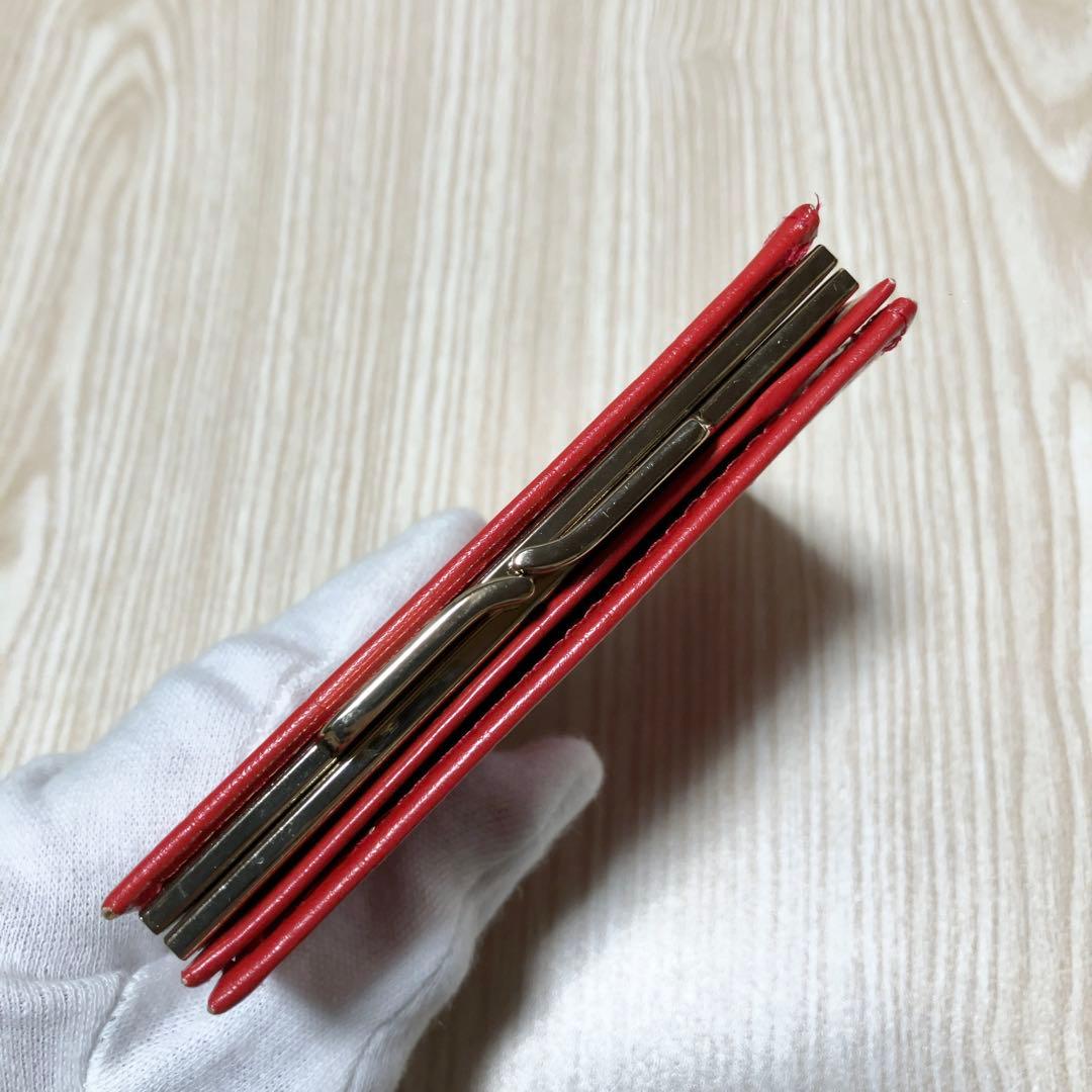 皇居 二つ折り財布 がま口 レザー 財布 レッド 赤