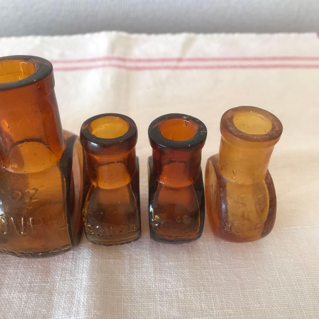 イギリスアンティーク　BOVRIL ボブリル　アンバー　ガラス瓶　ボトルセット