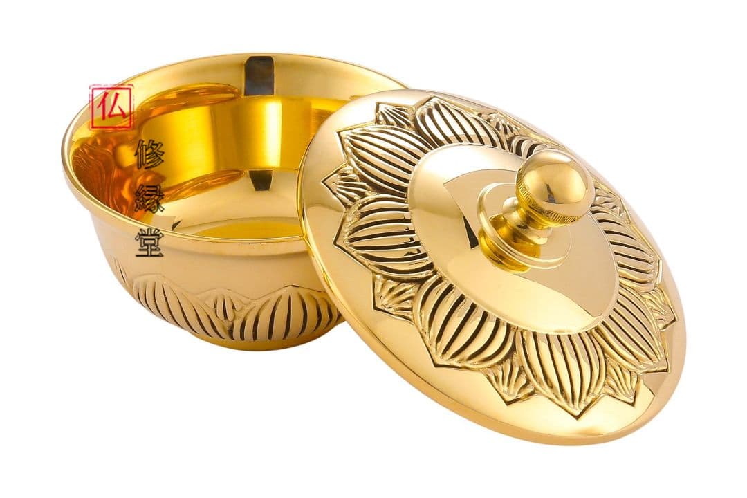 【修縁堂】銅色磨き 蓮形茶湯器 物置の装飾 給水カップ 仏教法具法器