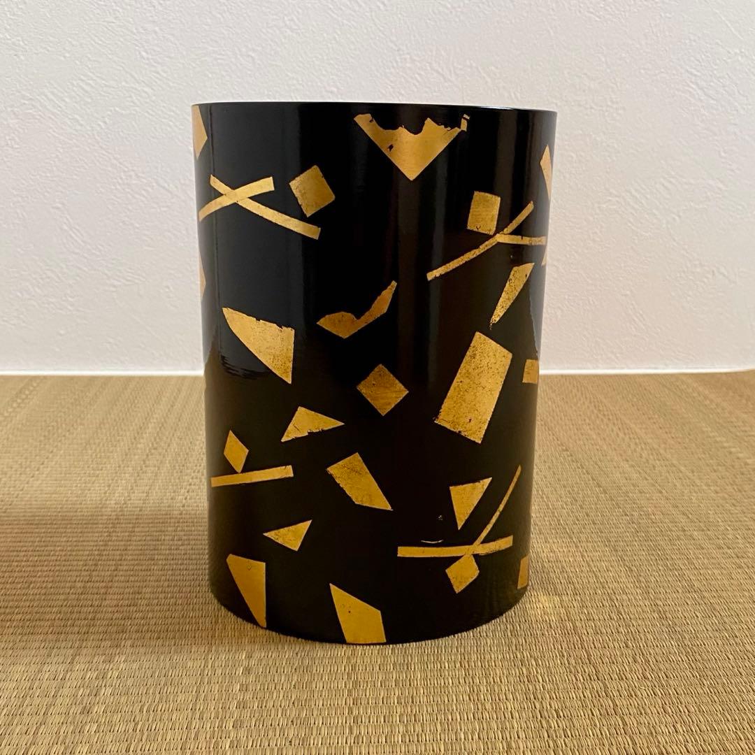 玄々斎好写【葉蓋水指】箔散らし 天然木 曲物 漆塗 真塗 金箔 茶道具