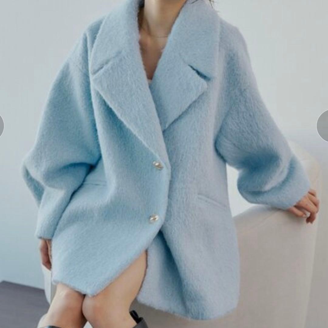 Chico金釦シャギールーズコート ブルー