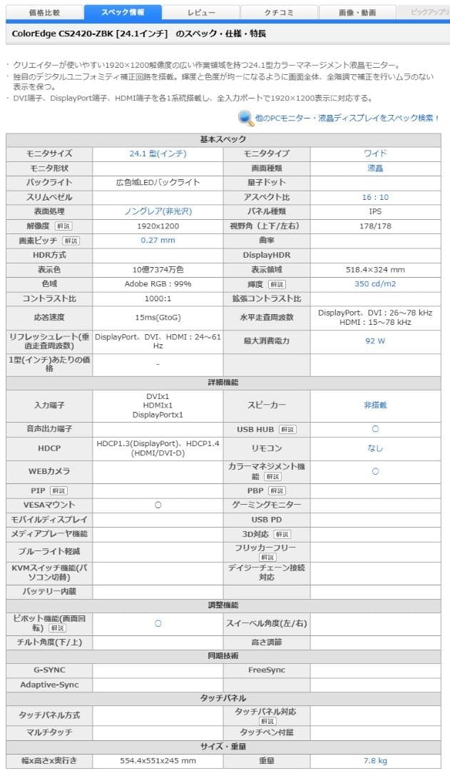 EIZO ColorEdge CS2420 24インチモニター1920×1200