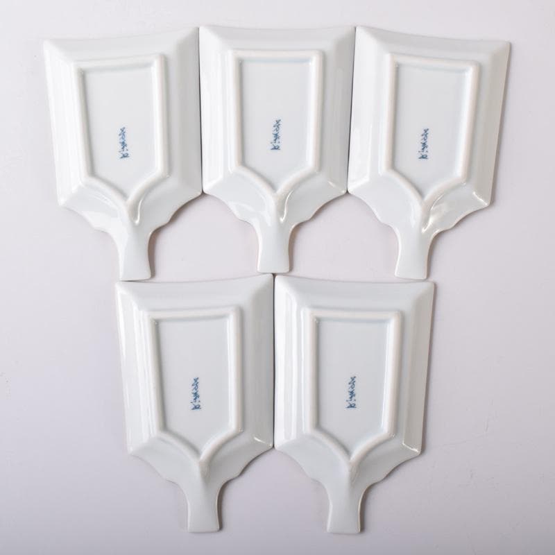 茶道具　栗野芳葉作　色絵　源氏物語絵巻図　羽子板小皿　五客　共箱　V　7784