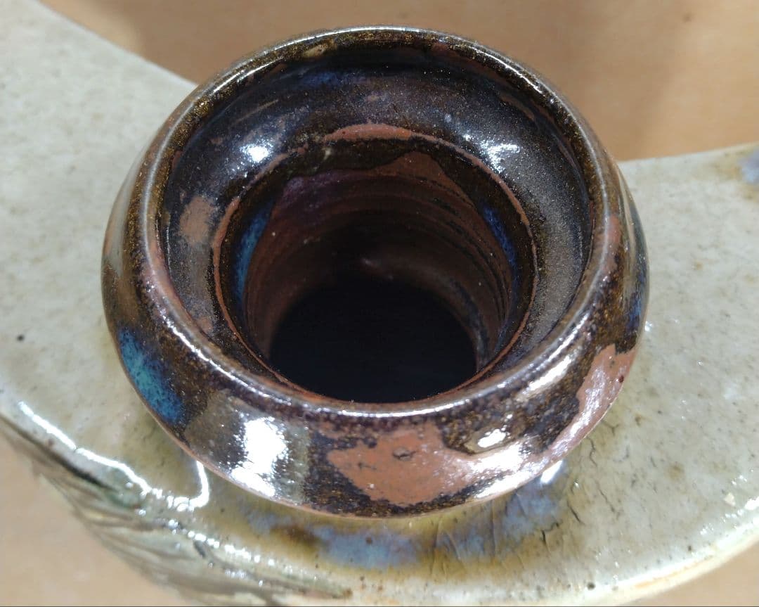 金城次郎 壷屋 抱瓶 共箱 ｗ24㎝【本物保証】壷屋焼やちむん 人間国宝 双魚