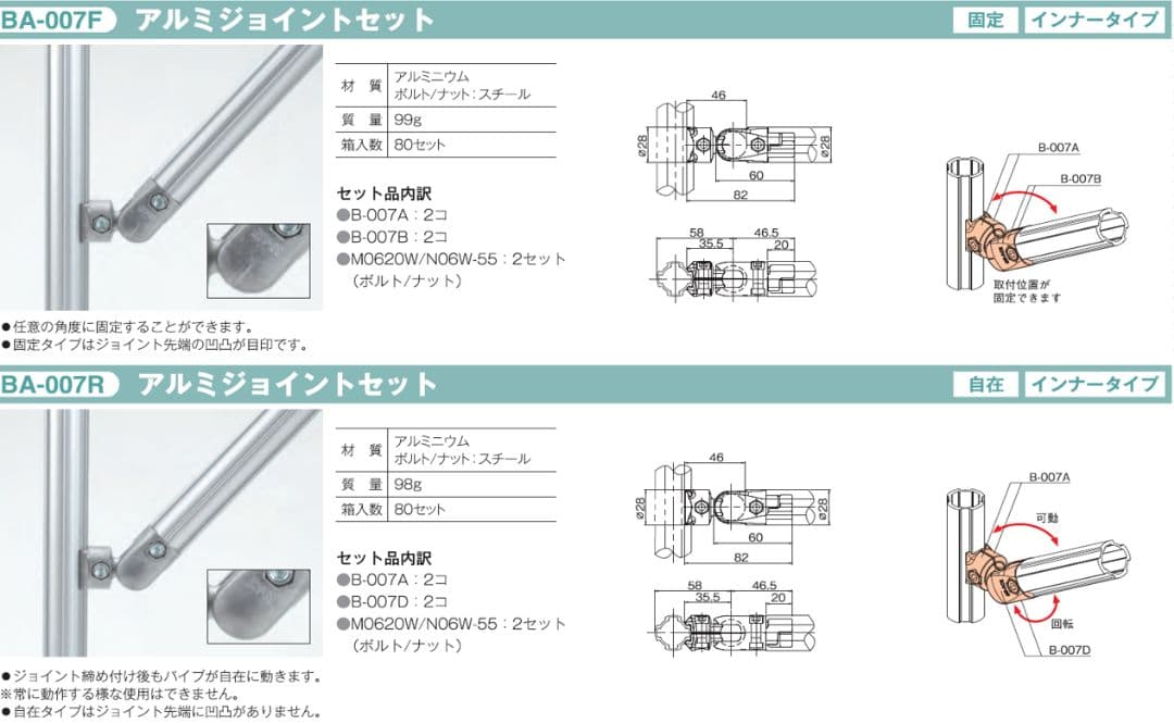 Φ28 アルミジョイントセット（インナータイプ）TMEHジャパン(株)