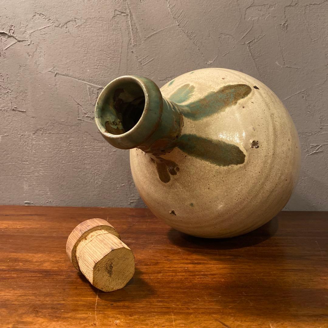 時代物 骨董品 大徳利 一輪挿し 花器 益子焼 木蓋付き コレクション