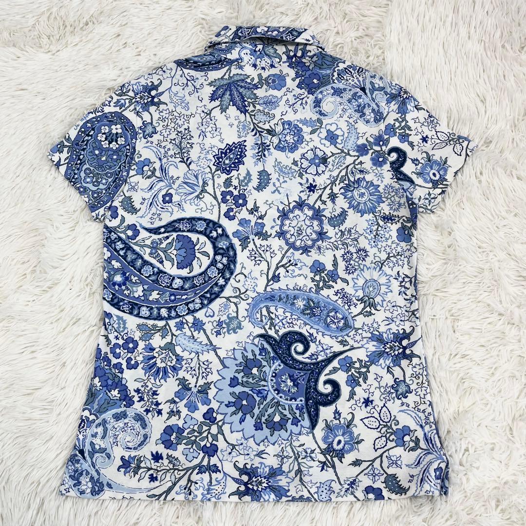 ETRO ペイズリー柄 半袖ポロシャツ ロゴ刺繍 46 大きいサイズ レディース