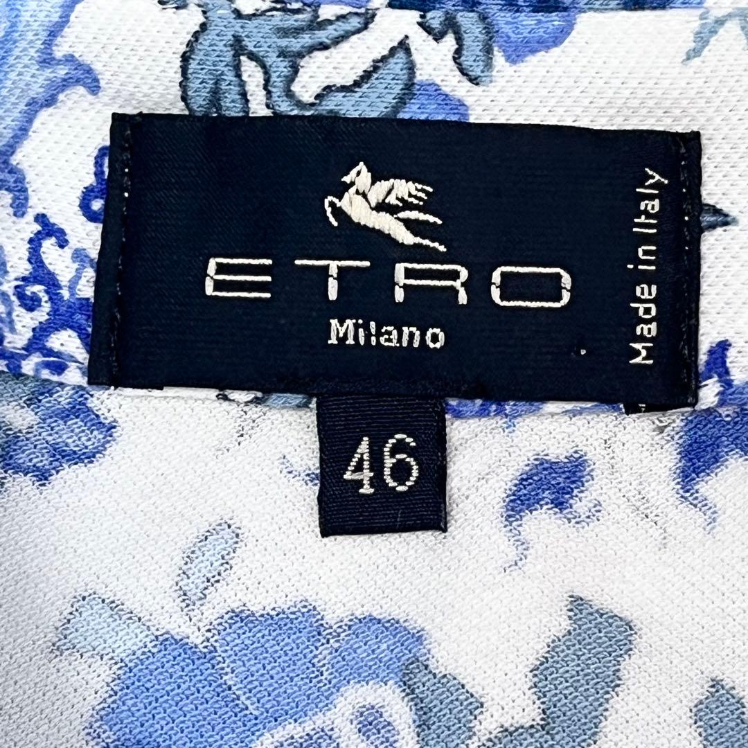 ETRO ペイズリー柄 半袖ポロシャツ ロゴ刺繍 46 大きいサイズ レディース
