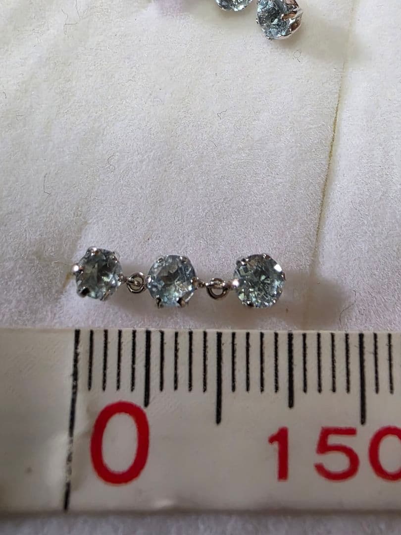 pt900 ブルー トパーズ　ピアス 両耳　プラチナ　3連